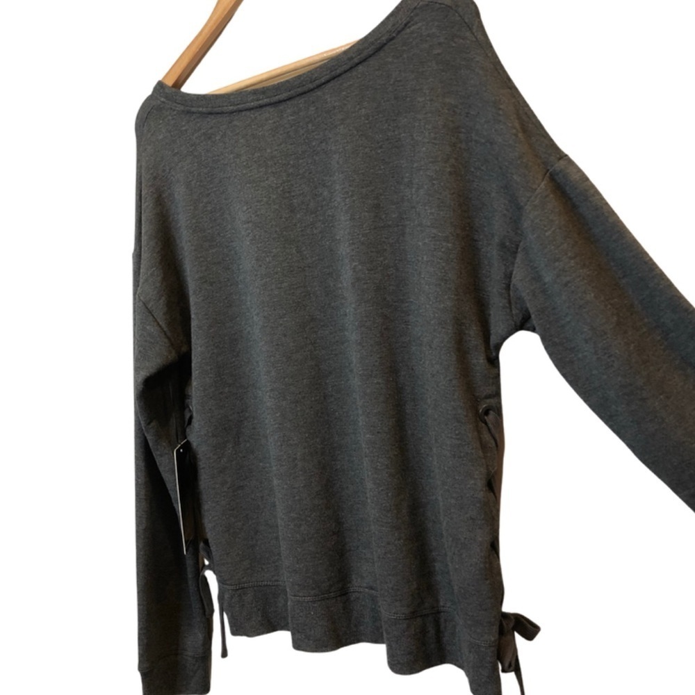 NWT 90 Degree Womens Dark Gray Lace Up Side Crew Neck Long Sleeve Sweatshirt Top - Picture 7 of 16